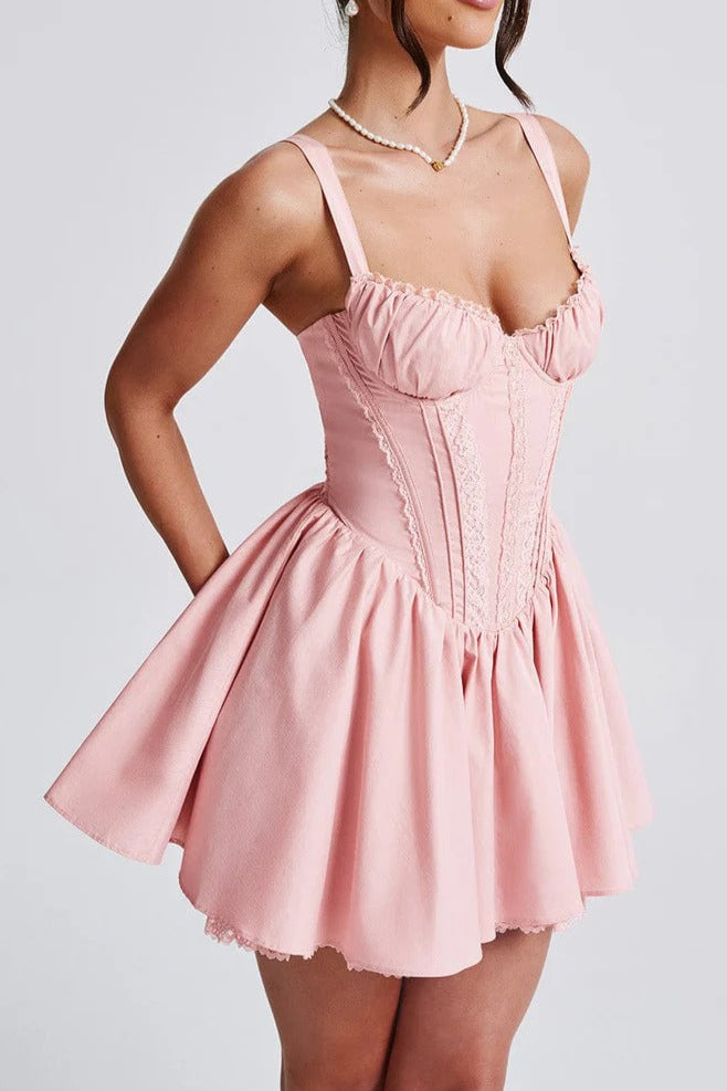 LACE RUFFLE CORSET MINI DRESS FOR PARTY