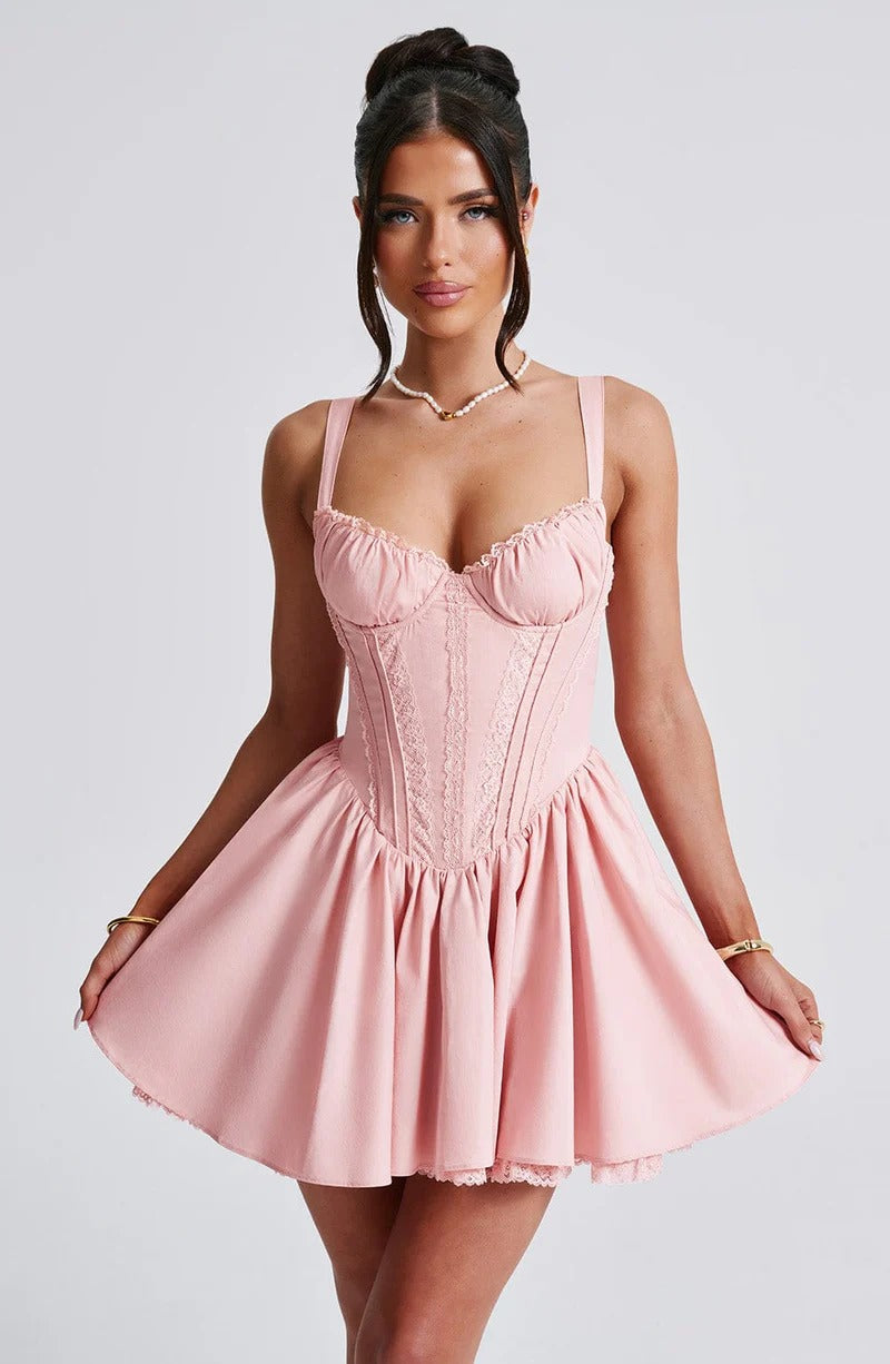 LACE RUFFLE CORSET MINI DRESS FOR PARTY