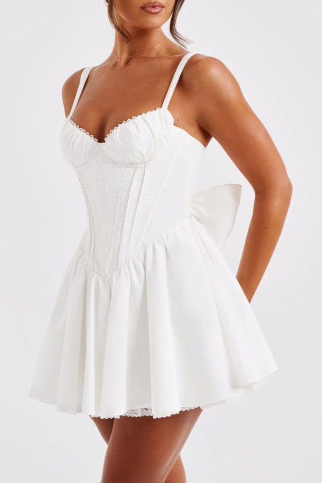 LACE RUFFLE CORSET MINI DRESS FOR WEDDING
