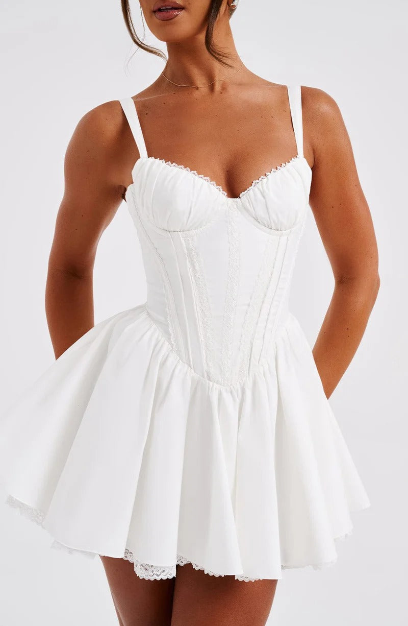 LACE RUFFLE CORSET MINI DRESS FOR WEDDING