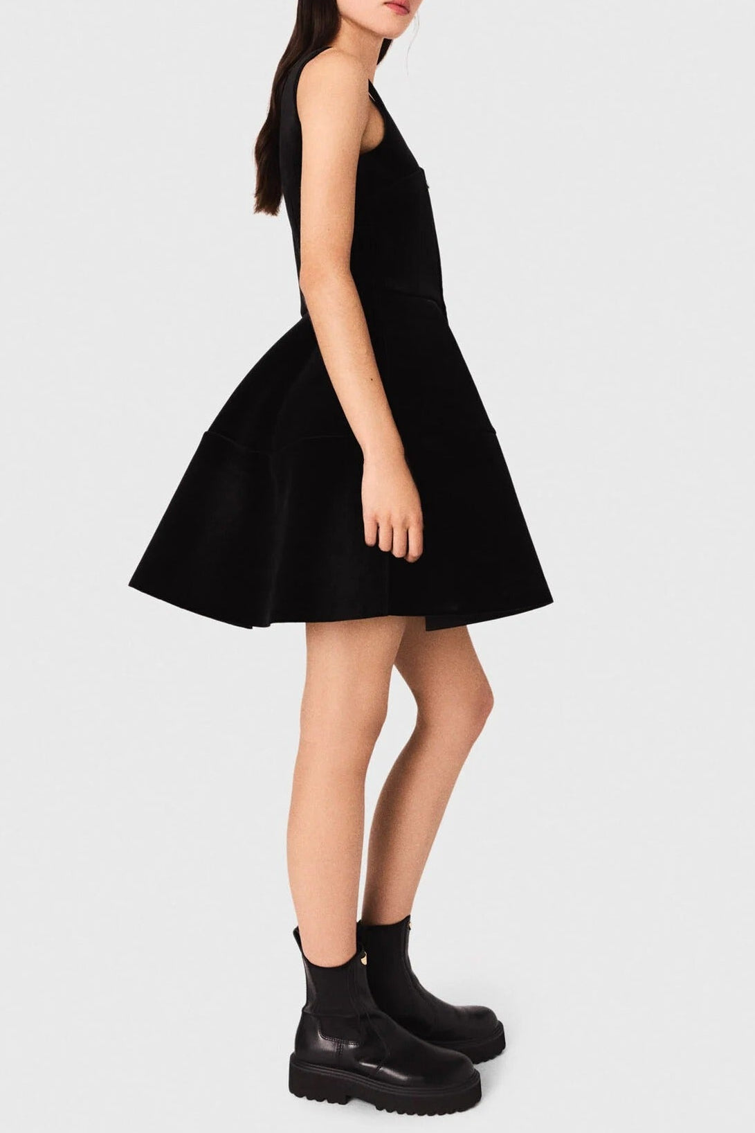 TARA BLACK VELVET SQUARE NECK PUFF SLEEVE MINI DRESS