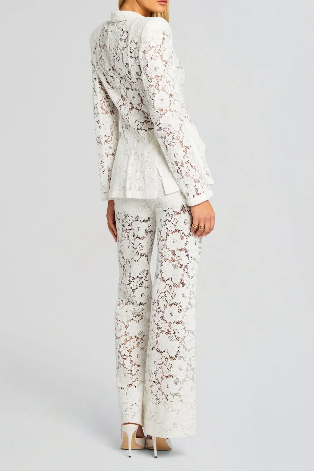 V-NECK LACE BLAZER SET WHITE WEDDING