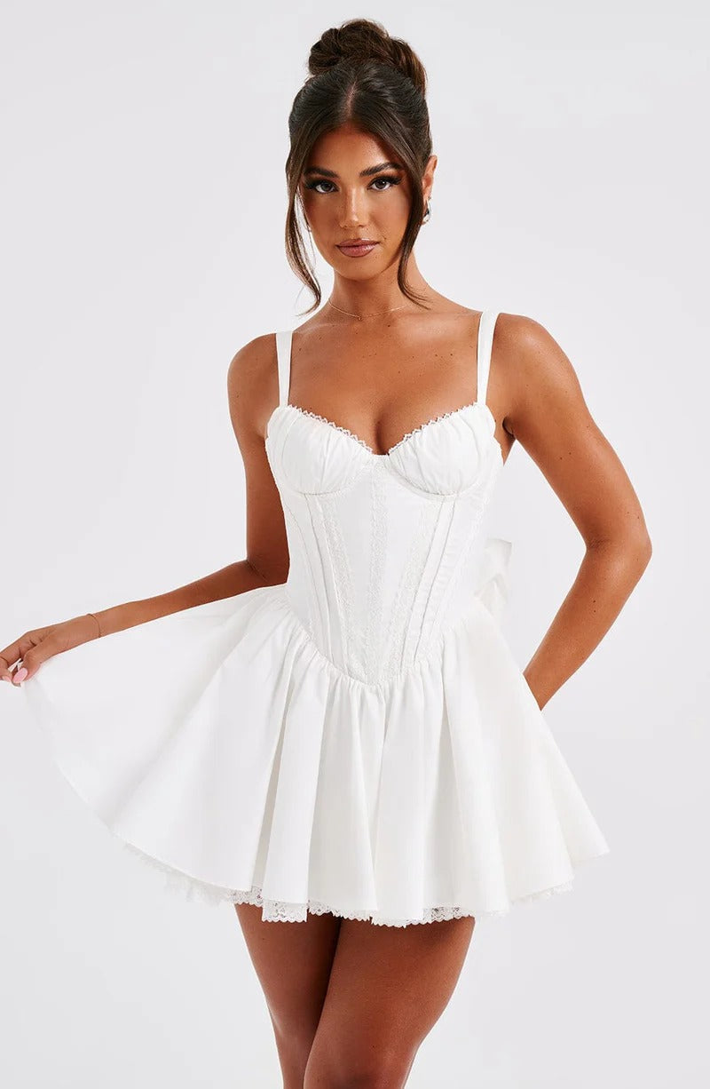 LACE RUFFLE CORSET MINI DRESS FOR WEDDING