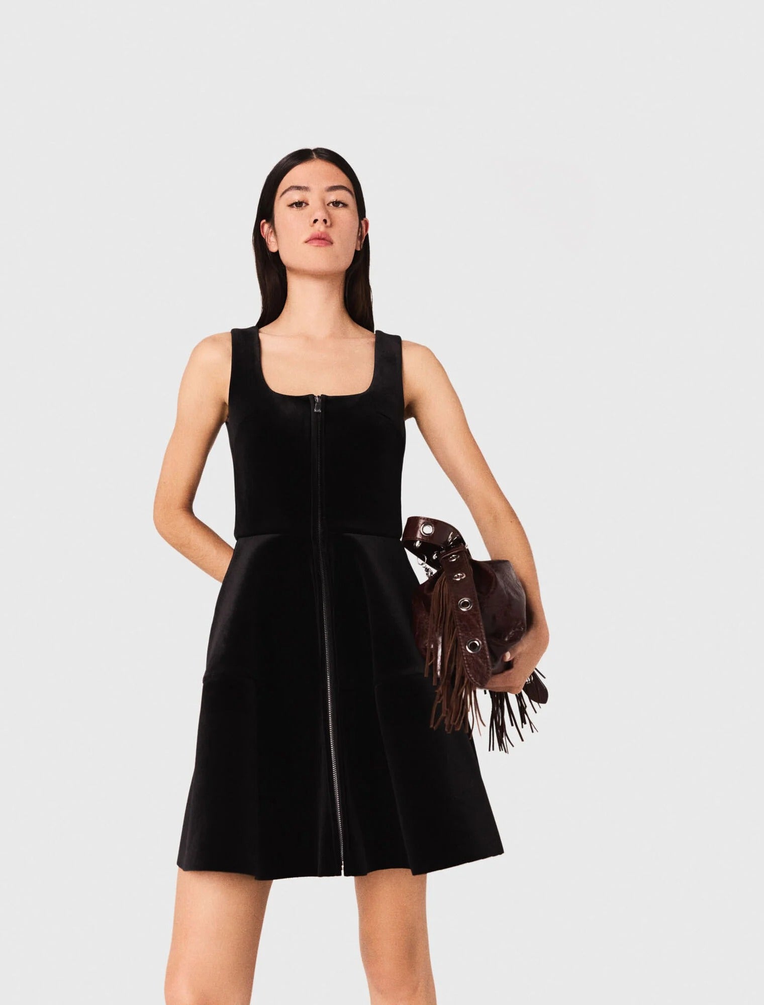 TARA BLACK VELVET SQUARE NECK PUFF SLEEVE MINI DRESS