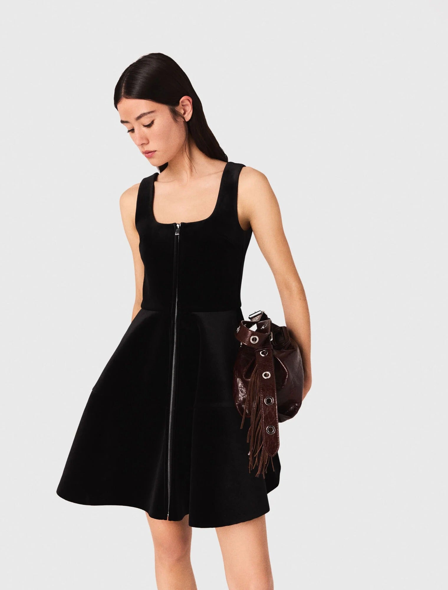 TARA BLACK VELVET SQUARE NECK PUFF SLEEVE MINI DRESS