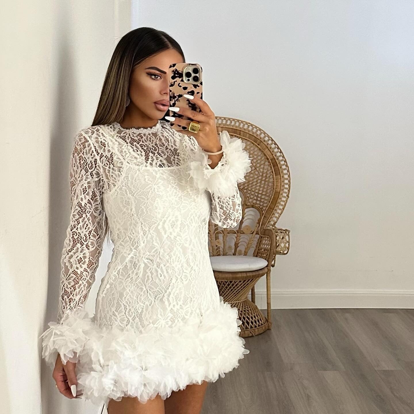 MINI LACE FLORAL DRESS FOR COCKTAIL PARTY