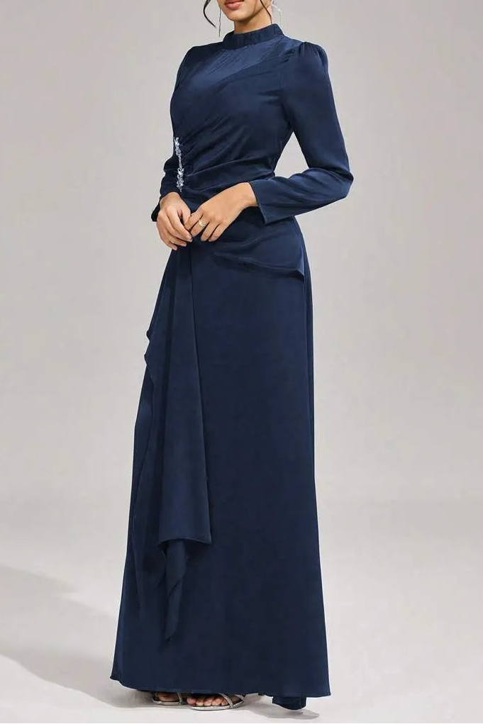 BEULAH BEADED PLEATED MAXI DRESS IN BLUE