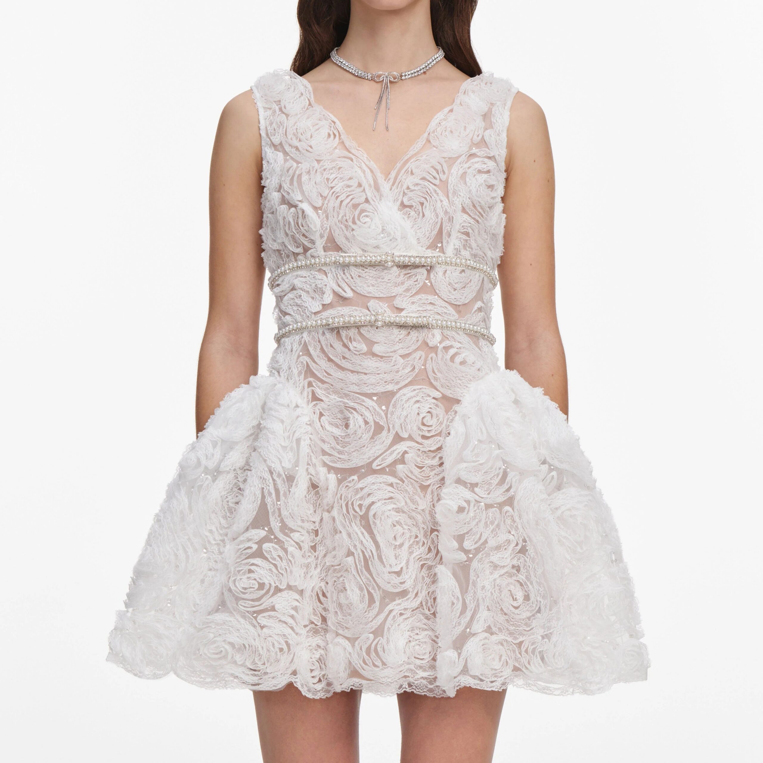 WHITE SEQUIN LACE MINI DRESS FOR PARTY