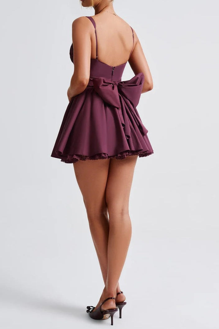 LACE RUFFLE CORSET MINI DRESS IN PURPLE