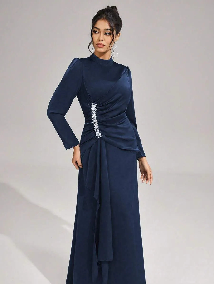BEULAH BEADED PLEATED MAXI DRESS IN BLUE