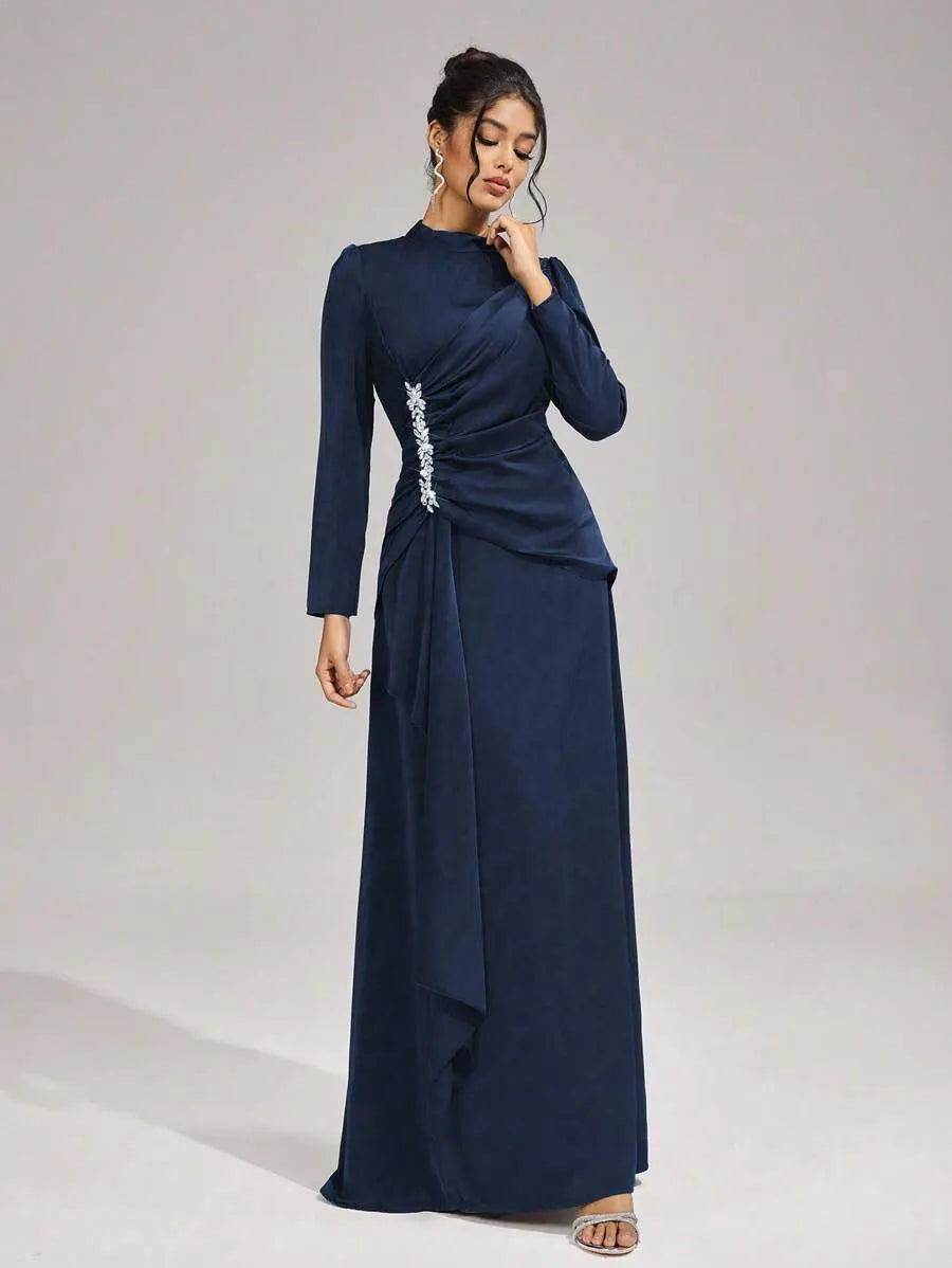 BEULAH BEADED PLEATED MAXI DRESS IN BLUE