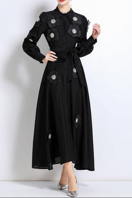 imgi_44_uaf2RGsz_0f15588bfa10463e8d1e33f8b8e62d5f SUSANNA FLORAL APPLIQUE SHIRT MIDI DRESS BLACK