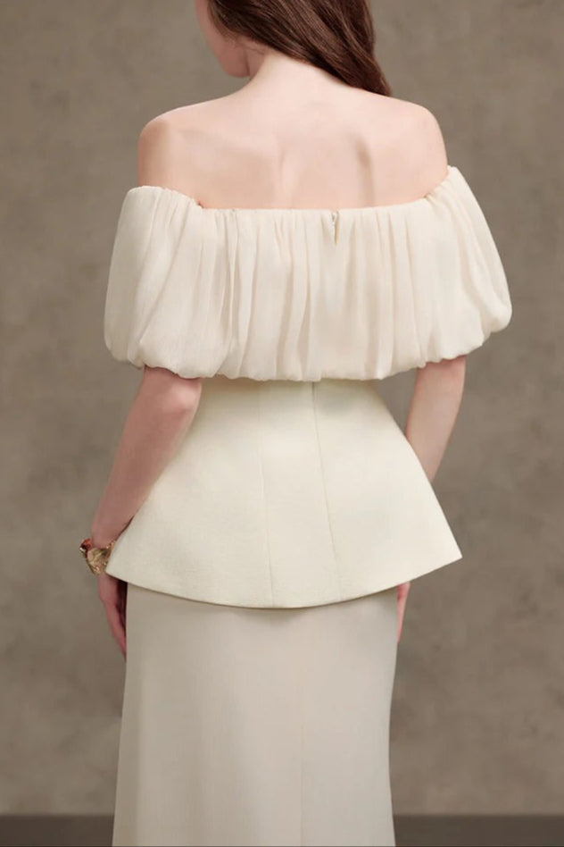 KAREN STRAIGHT FOAM SILK STRAPLESS WHITE MAXI DRESS