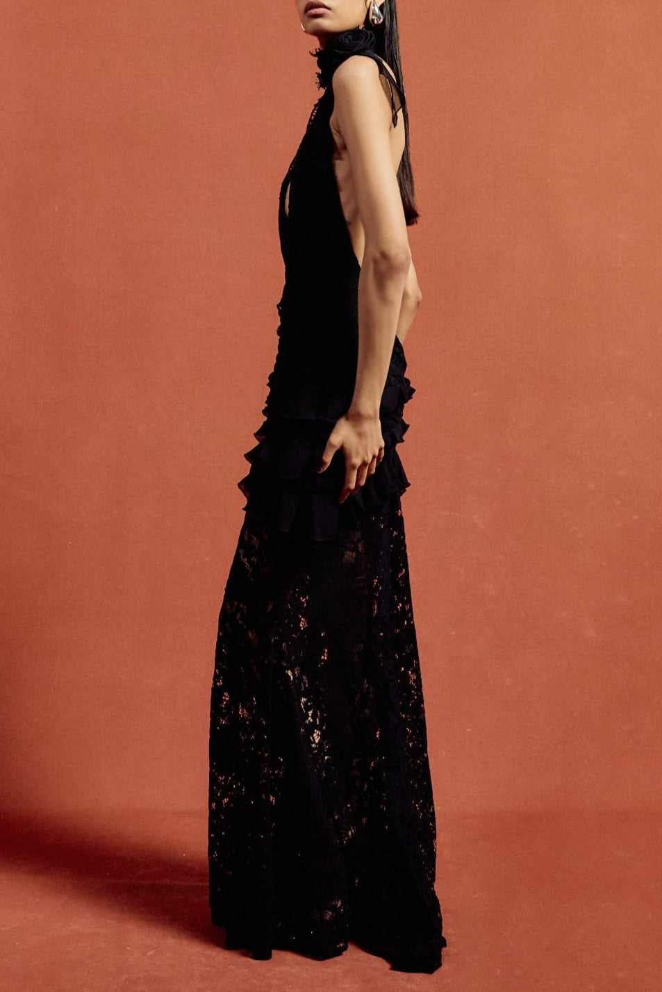 HULDA BLACK COTTON LACE MAXI DRESS FOR EVENTS