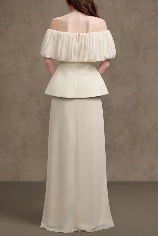KAREN STRAIGHT FOAM SILK STRAPLESS WHITE MAXI DRESS