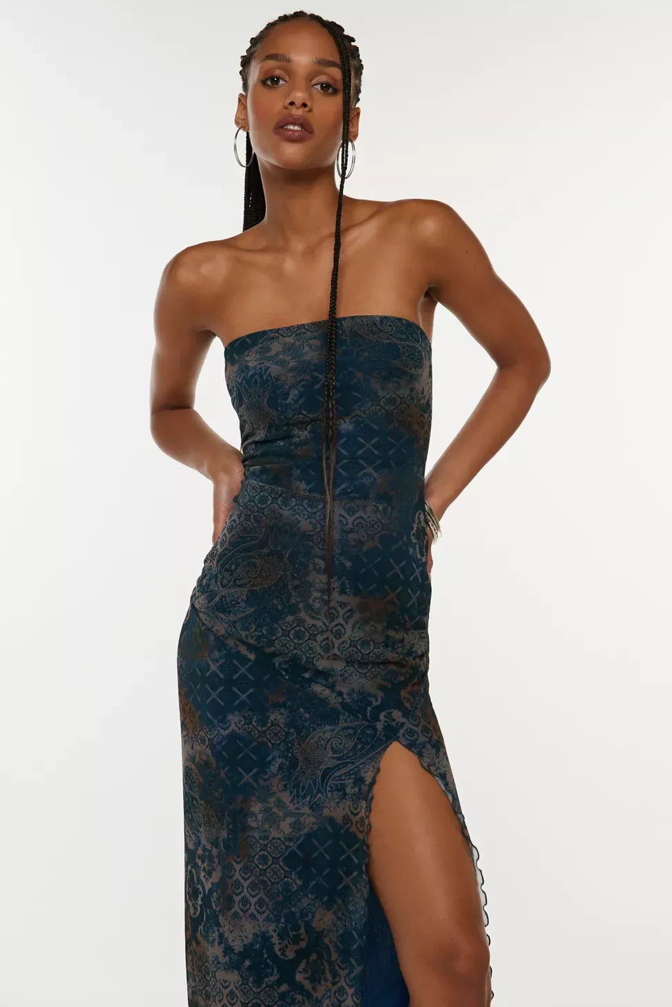 MESH STRAPLESS MIDI DRESS FOR PARTY