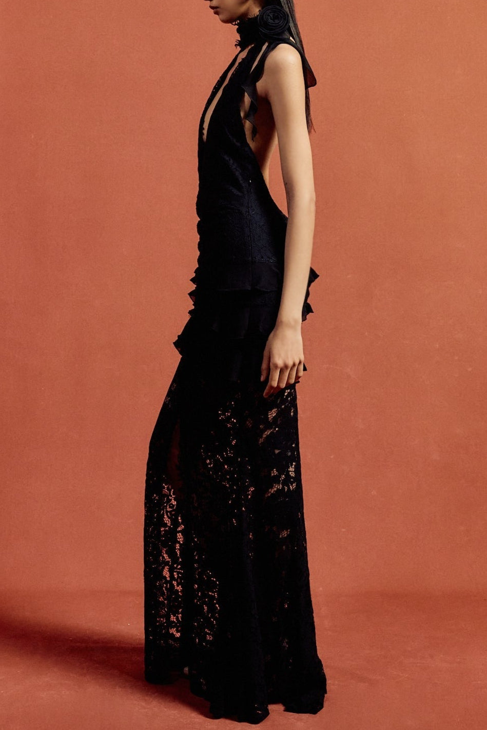 HULDA BLACK COTTON LACE MAXI DRESS FOR EVENTS