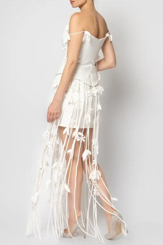 HILARY WHITE FLORAL TASSEL STRAPLESS MINI DRESS