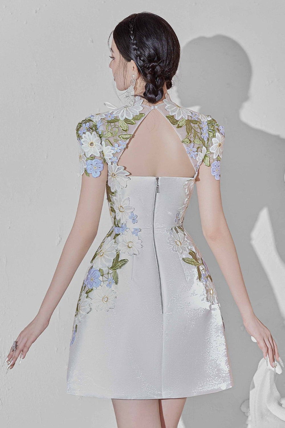 WHITE FLORAL EMBROIDERED MINI DRESS SHEER BOLERO SET