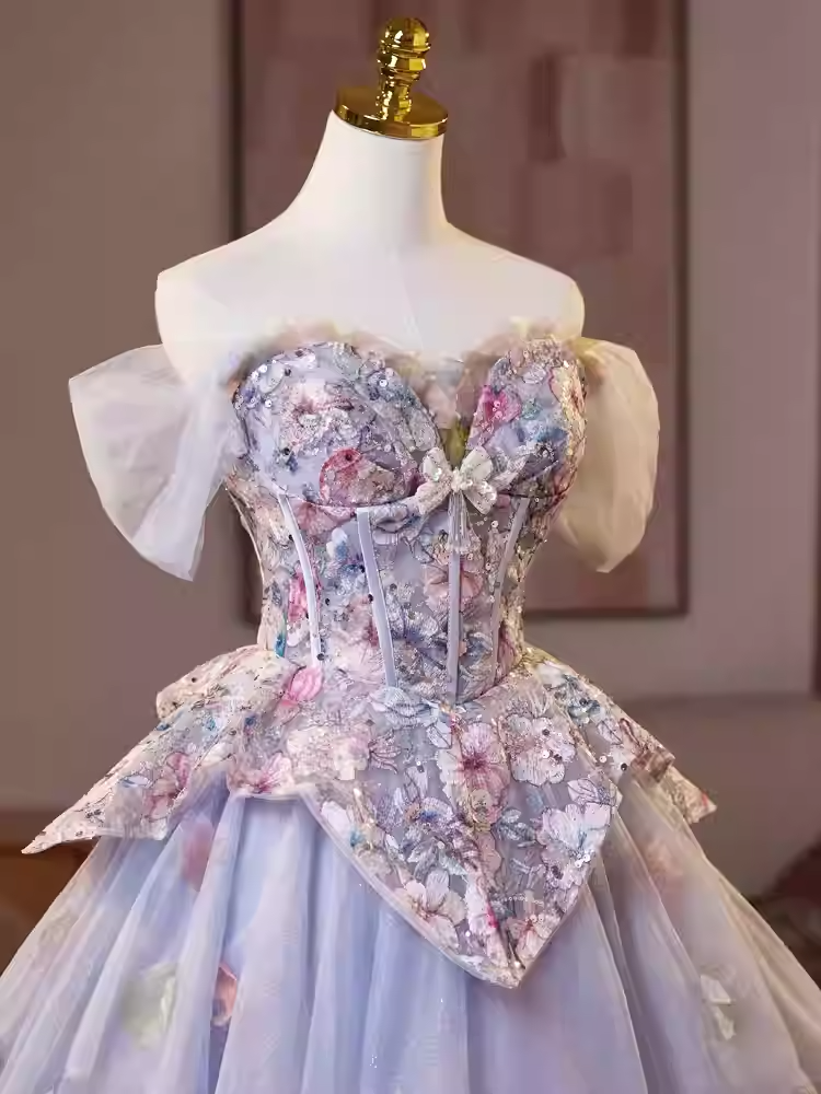 KELLY FLORAL EMBROIDERED TULLE PUFFY MINI DRESS