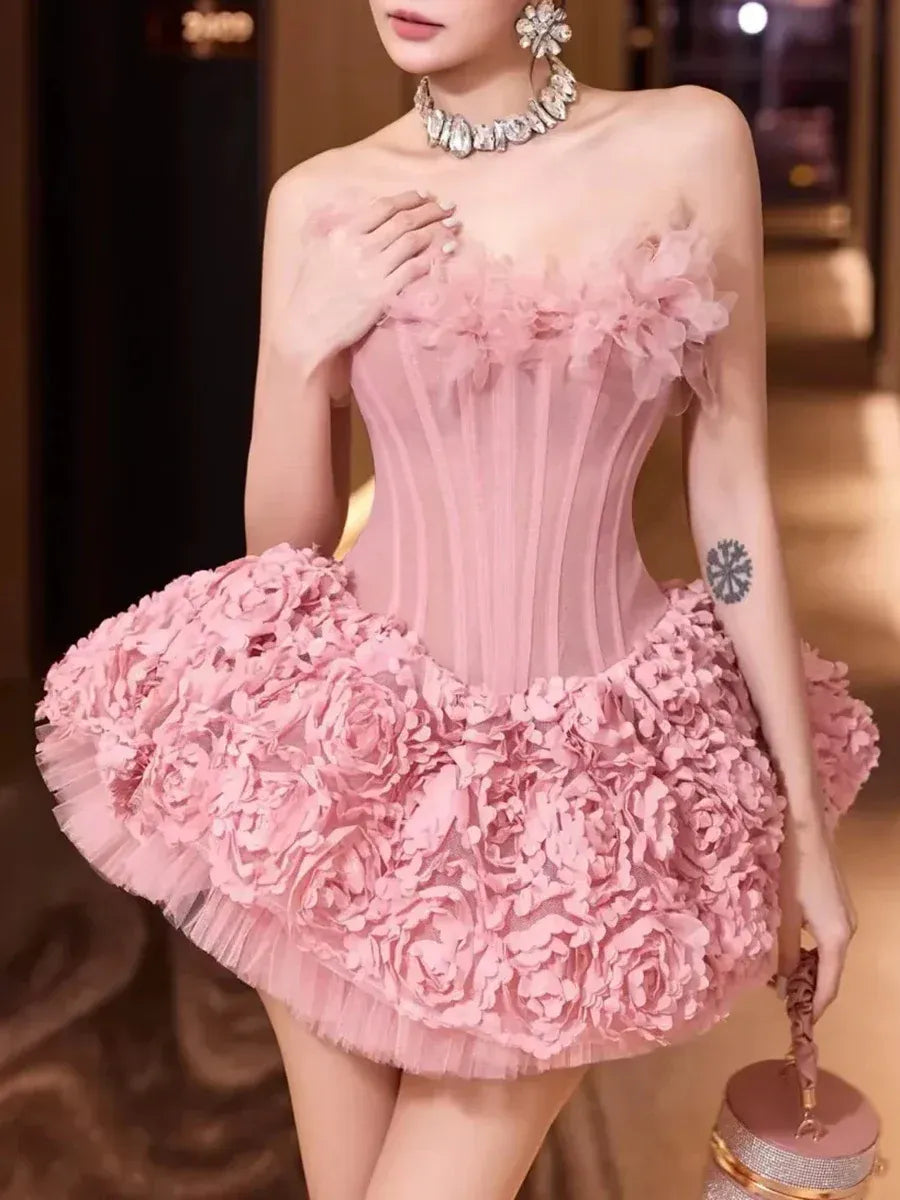 STRAPLESS FLORAL CORSET A-LINE DRESS
