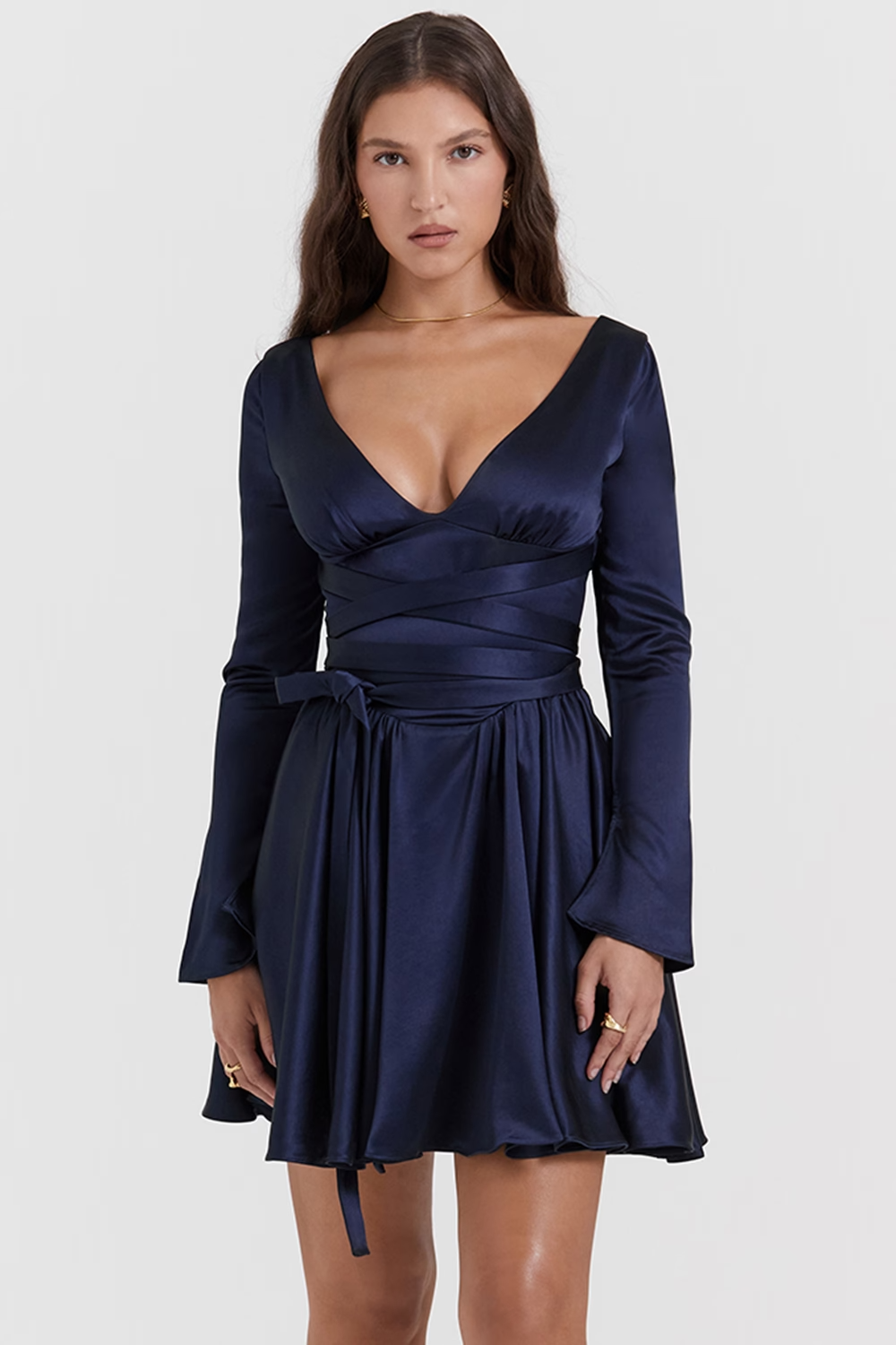 PLUNGE V-NECK MINI DRESS, NAVY, COCKTAIL PARTY