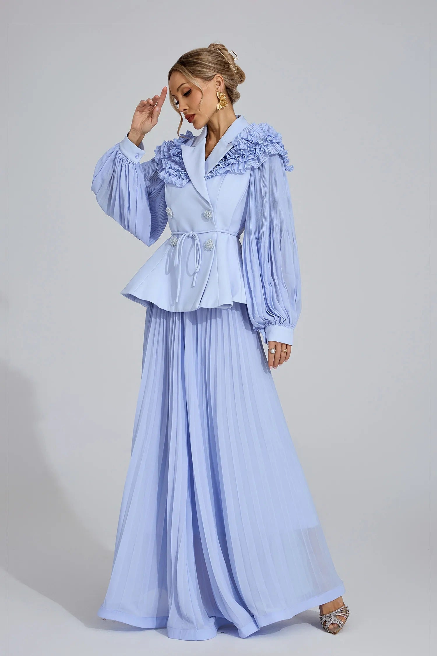 JOSEPHINE LIGHT BLUE FLOUNCE SKIRT BLAZER SET