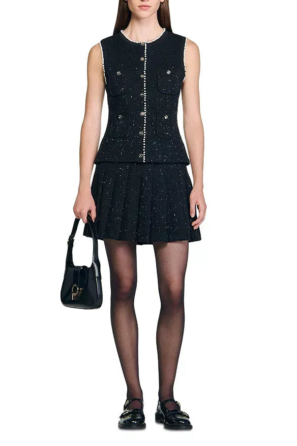 JODY BLACK TWEED PEARL VEST FOR WEDDING