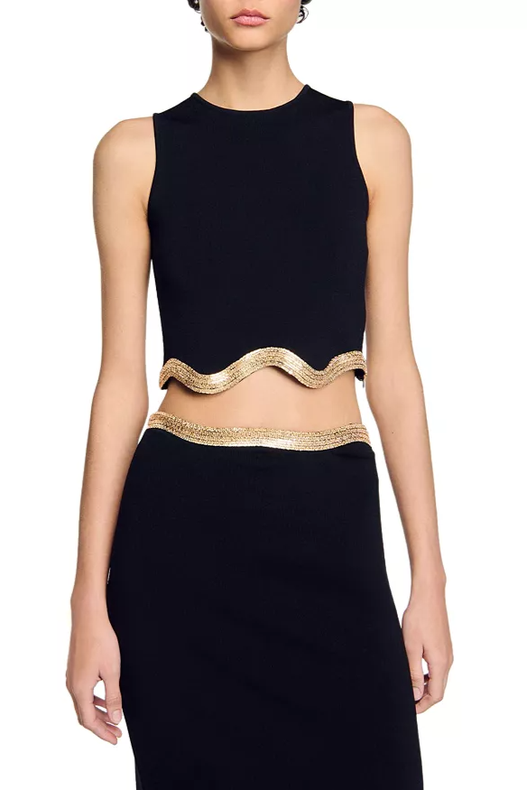 BLACK CROPPED CHAIN DETAIL JUMPER FOR NIGHT OUT
