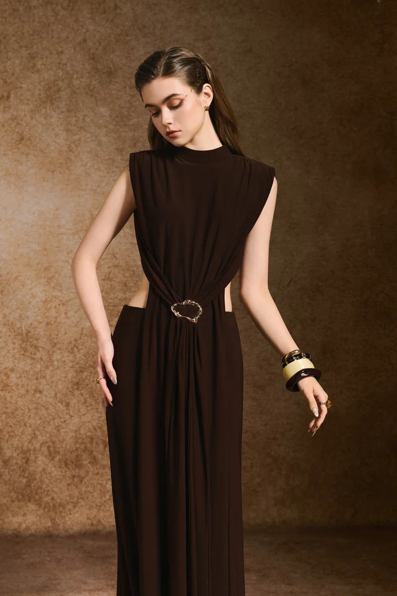 DAMLA SHEATH OPEN BACK MAXI DRESS, BROWN