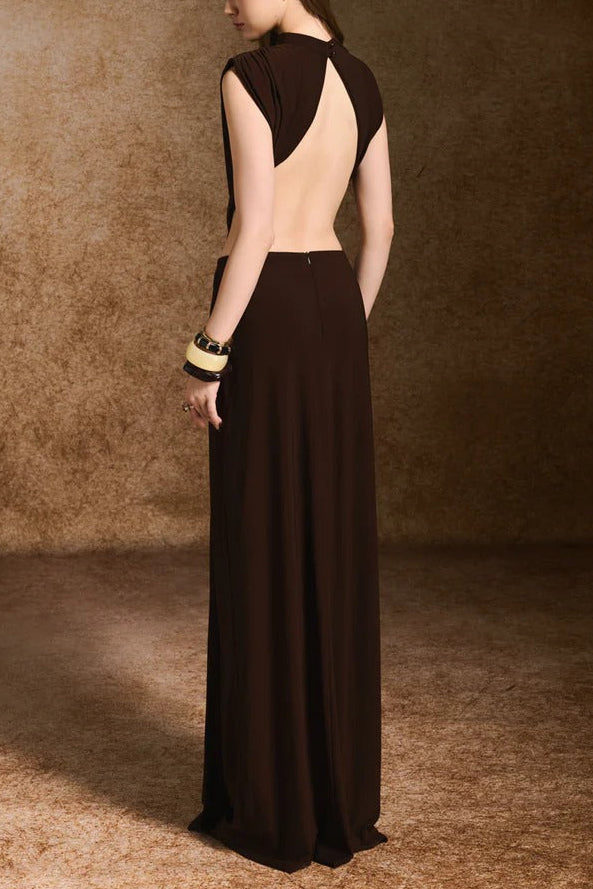 DAMLA SHEATH OPEN BACK MAXI DRESS, BROWN