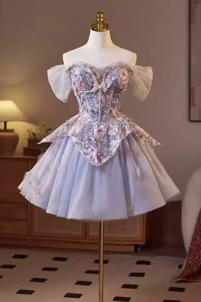 KELLY FLORAL EMBROIDERED TULLE PUFFY MINI DRESS