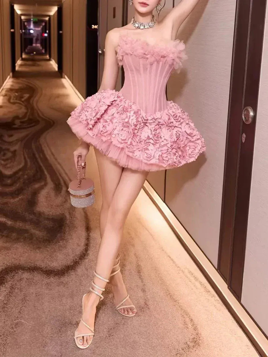 STRAPLESS FLORAL CORSET A-LINE DRESS