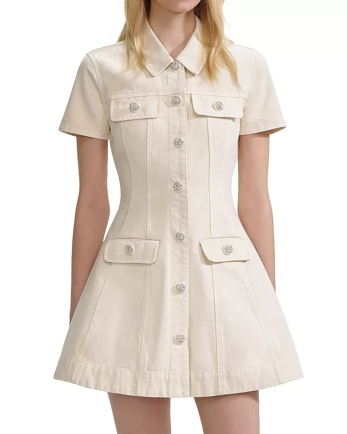 VANESSA CREAM COLLARED DENIM MINI DRESS