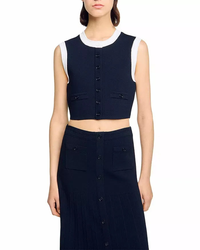 LYUBA TWO-TONE CROPPED VEST & KNIT SKIRT SET
