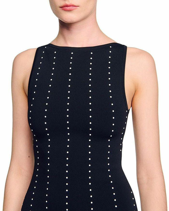 MARJORIE FRINGED BLACK KNIT MAXI DRESS