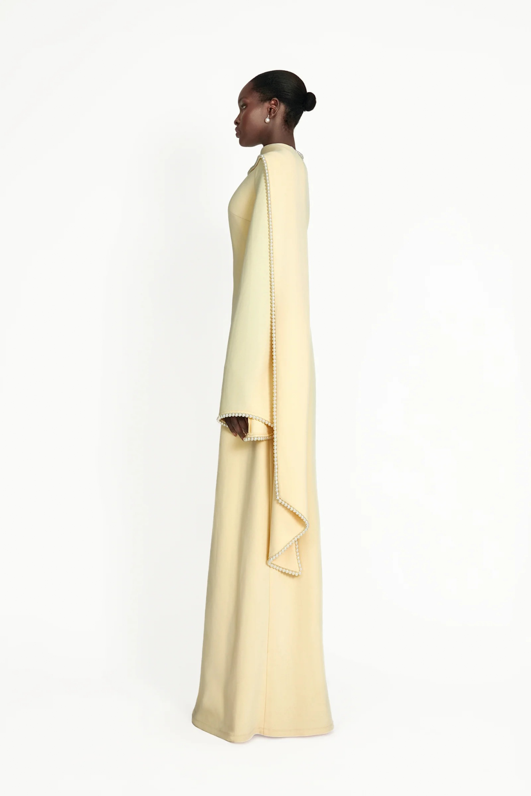 MURRAY YELLOW PEARL TRIM SHAWL MAXI DRESS