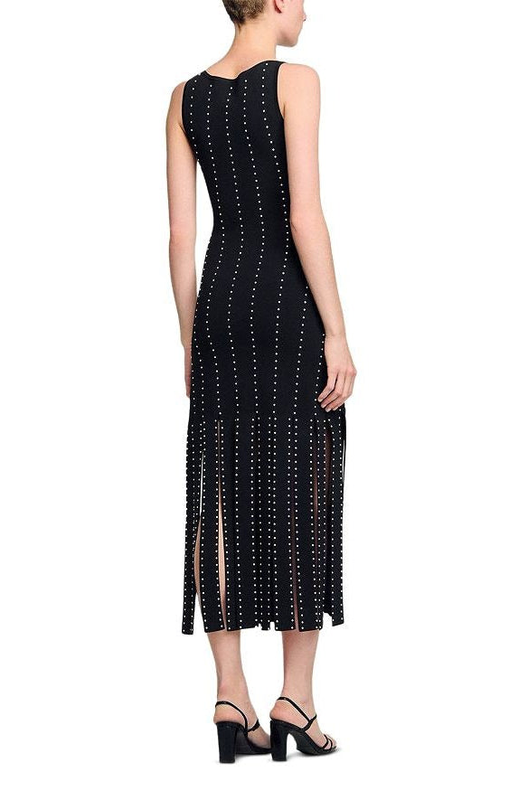 MARJORIE FRINGED BLACK KNIT MAXI DRESS