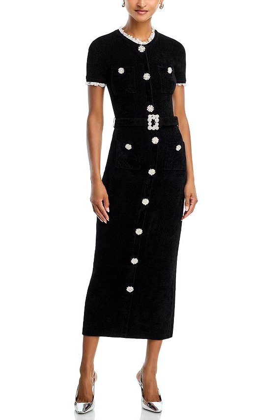 KAMA BLACK CHENILLE KNIT MIDI DRESS