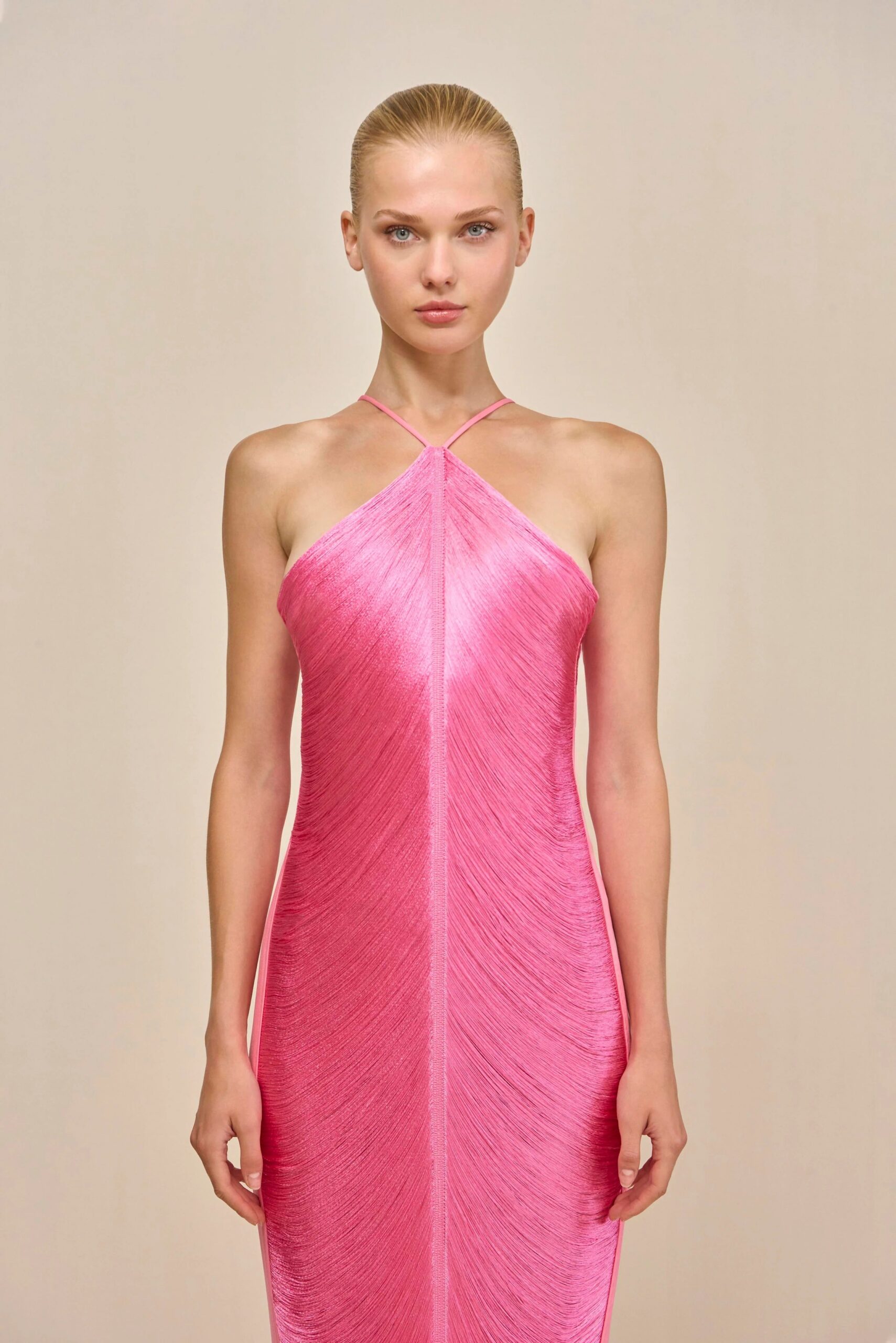 TASSEL BACK SLIT HALTER DRESS FOR PARTY