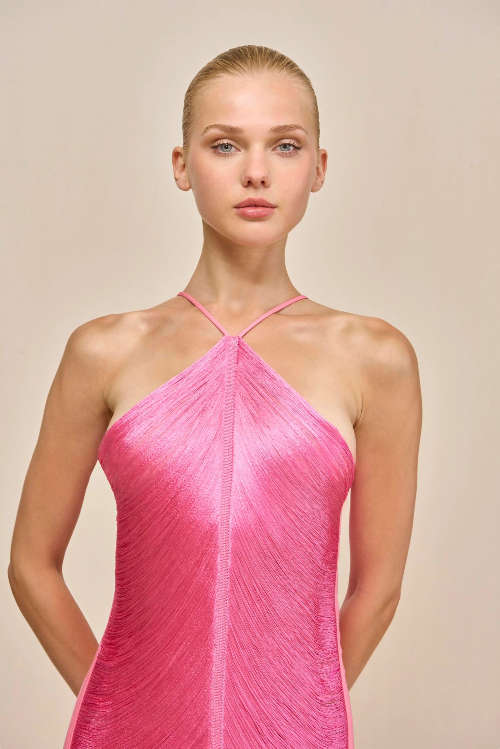 TASSEL BACK SLIT HALTER DRESS FOR PARTY