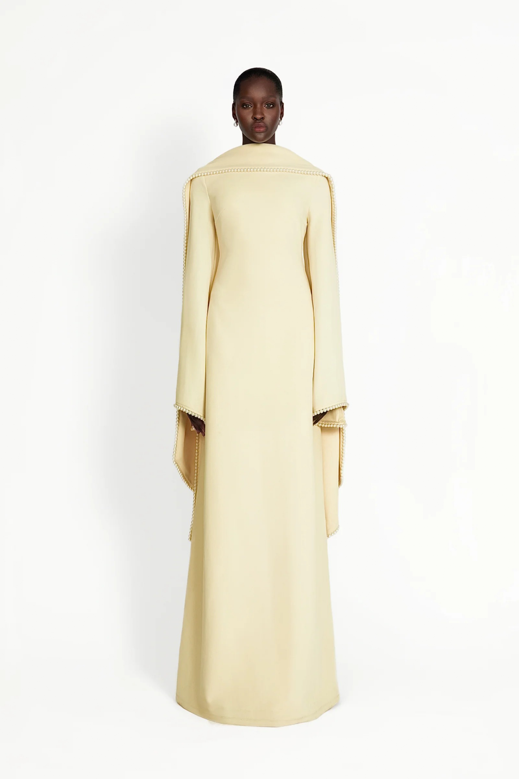 MURRAY YELLOW PEARL TRIM SHAWL MAXI DRESS