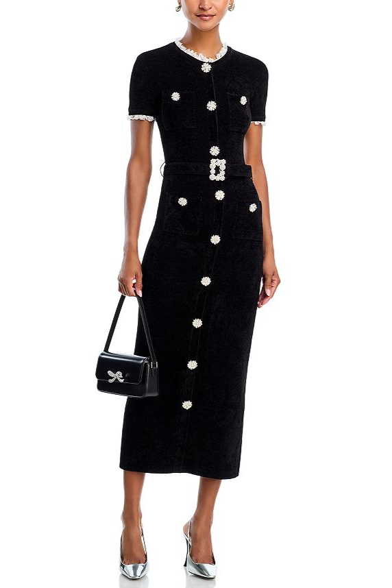 KAMA BLACK CHENILLE KNIT MIDI DRESS