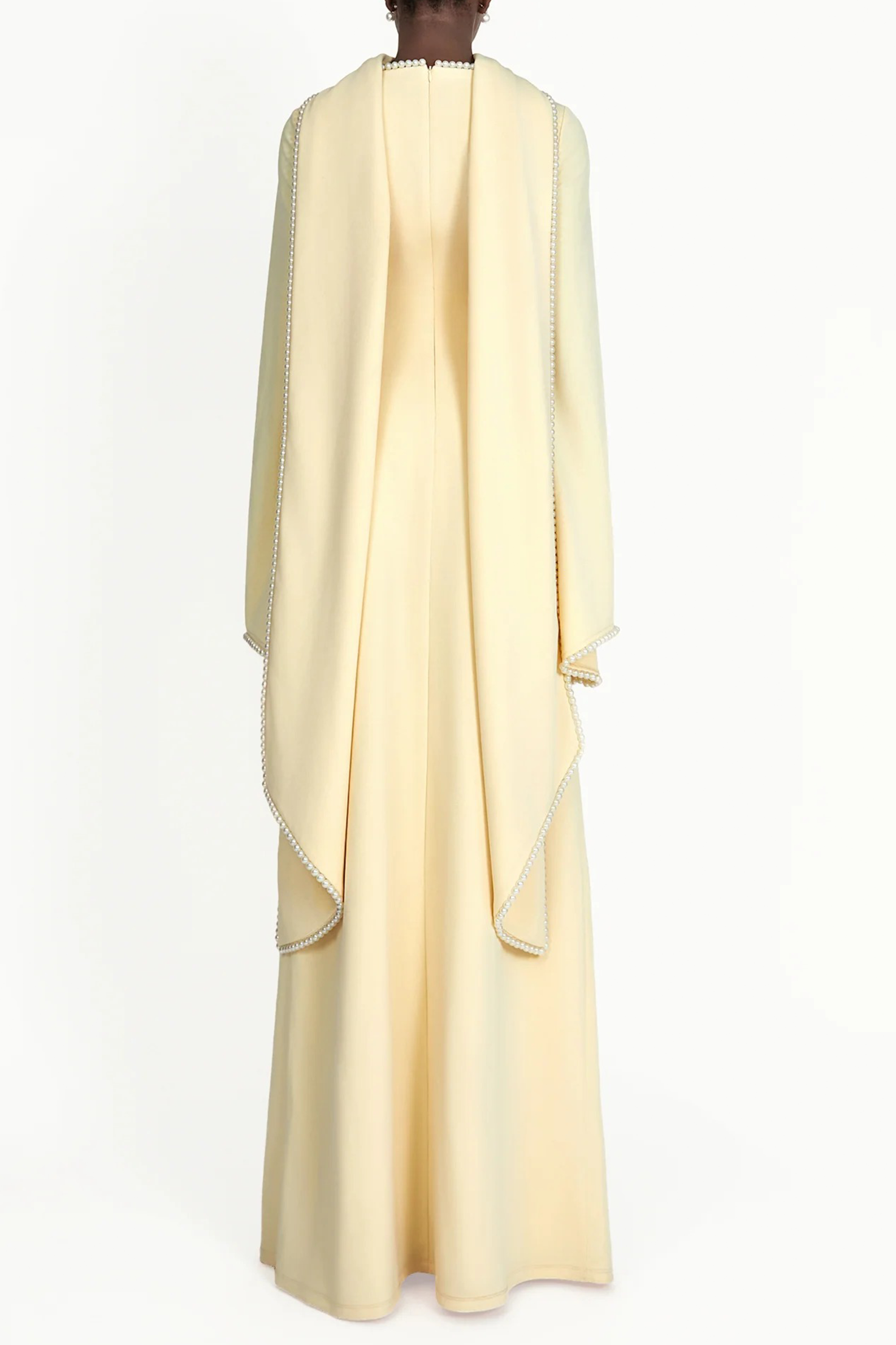 MURRAY YELLOW PEARL TRIM SHAWL MAXI DRESS