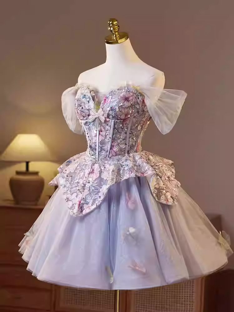 KELLY FLORAL EMBROIDERED TULLE PUFFY MINI DRESS