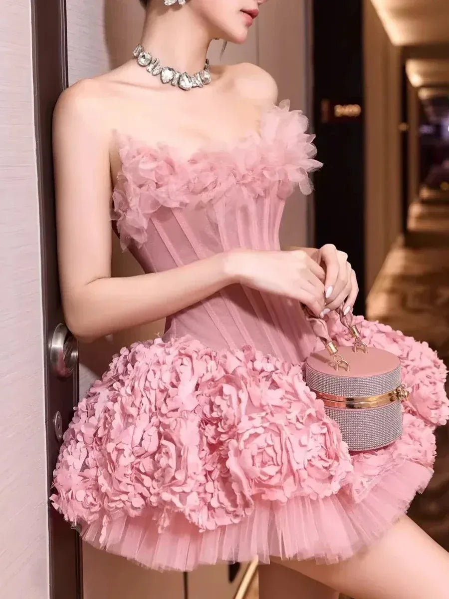STRAPLESS FLORAL CORSET A-LINE DRESS