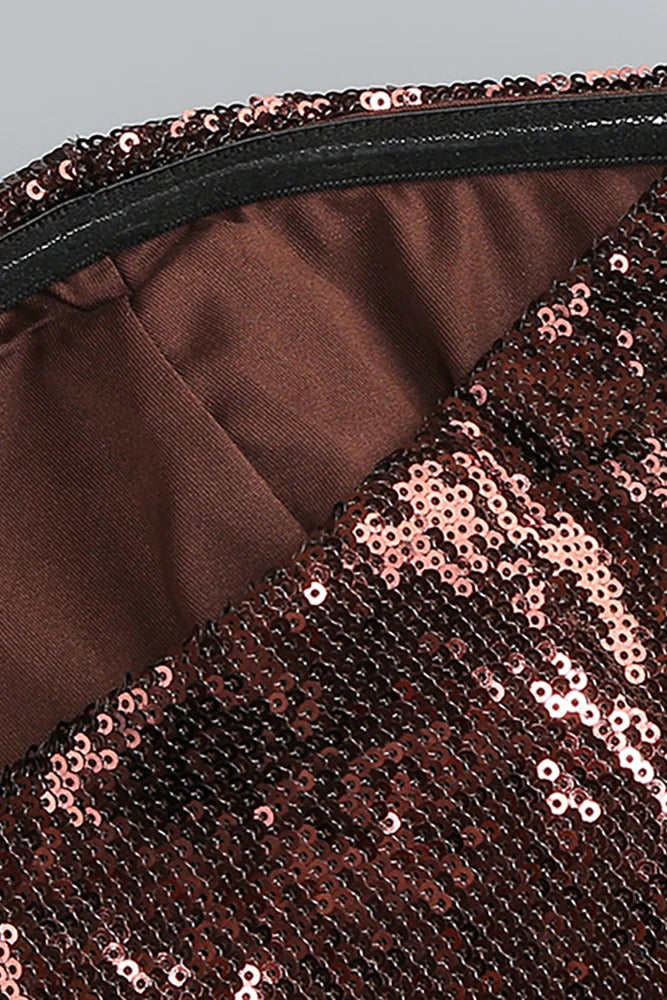 GLAMOUR STRAPLESS SEQUIN BUBBLE MINI DRESS BROWN