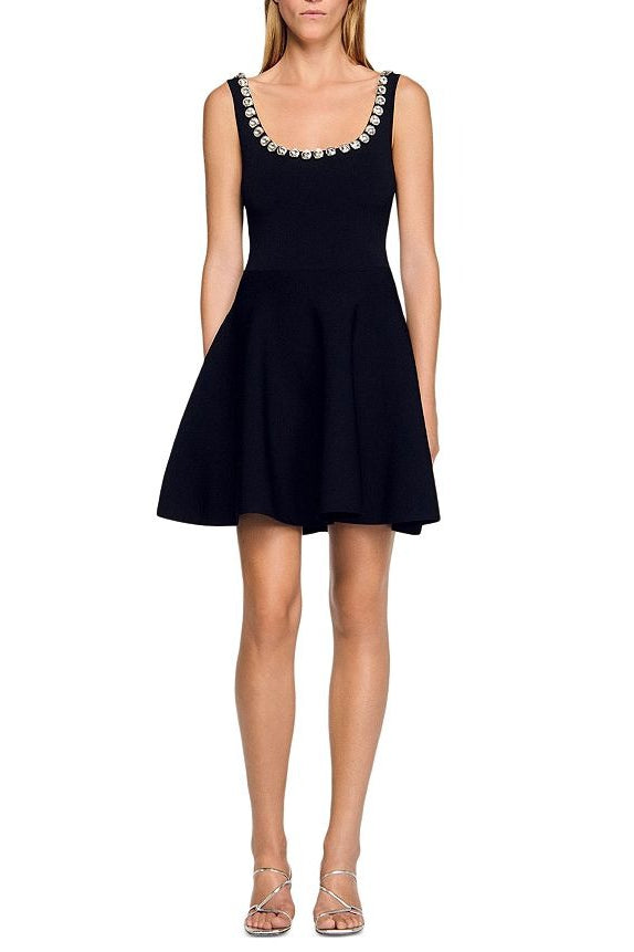 OCTAVIA RHINESTONE KNIT MINI DRESS BLACK