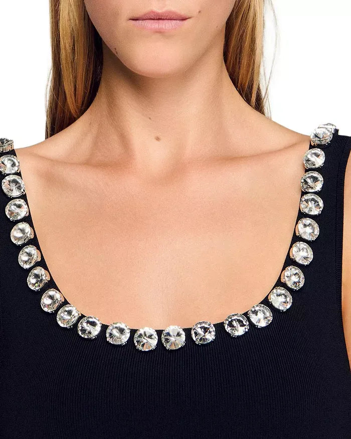 OCTAVIA RHINESTONE KNIT MINI DRESS BLACK
