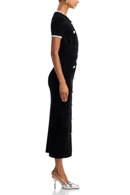 KAMA BLACK CHENILLE KNIT MIDI DRESS
